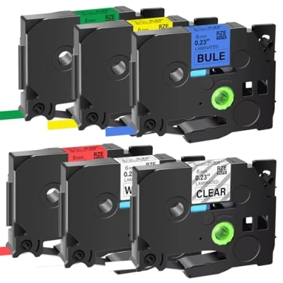 Image of Woungzha Compatible Label Tape for use in place of Brother P Touch TZe 6mm 211 131 431 511 611 711 Cassette Ptouch H105 PT H110 H200 1000 Markers