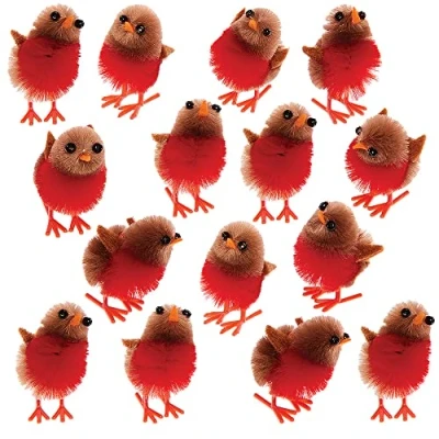 Image of Baker Ross Mini Fluffy Christmas Robins Pack of 15, Craft Accessories, Artificial for Crafting, Kids and Adults Crafting Supplies (FX339)