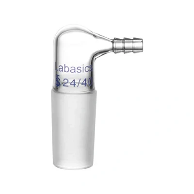Image of Labasics Glass 90 Degree Vacuum/Gas Adapter, Borosilicate Bent Inlet Adapter with 24/40 Inner Joint and Hose for Laboratory Lab Supply