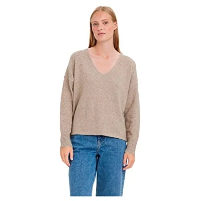 Image of VERO MODA Women&#039;s Vmdoffy LS V Neck Blouse Ga Noos Sweater, Brown Melange, S