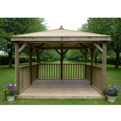 Image of 11&#039;x11&#039; (3.5x3.5m) Square Wooden Garden Gazebo with Traditional Timber Roof