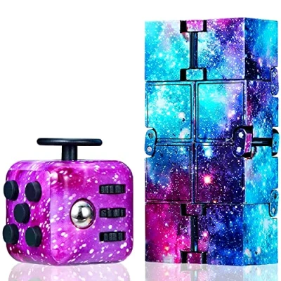Image of Chennyfun 2pcs Fidget Toy Set, Galaxy Cube Infinity Colorful Stress Relief Killing Time Desk suitable for Office Staff Classroom ADD, ADHD, Autism, Adults, Kids