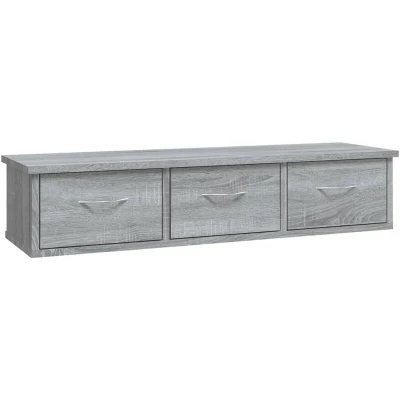 Image of vidaXL Wall Cabinet in Grey Sonoma, 88x26x18.5 cm, Engineered Wood Material, 3 Drawers, Easy Assembly, Modern Style, Indoor Use