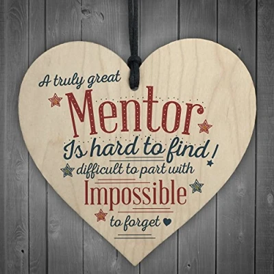 Image of RED OCEAN Great Mentor Teacher Wooden Hanging Heart End of Term Leaving Plaque Novelty Thank You Gift