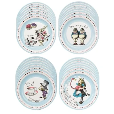 Image of Talking Tables Alice in Wonderland Paper Plates 24pack Disposable Tableware for Mad Hatter&#039;s Tea Party Supplies, Birthday, Baby Shower, World Book Day, 4X Character Designs,23 centimeters
