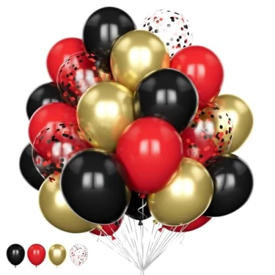 Image of Red and Black Balloons Set, 20Pcs 12 Inch Confetti Party Metallic Gold Helium Latex Pack for Racing Birthday Wedding Anniversary Baby Shower Decorations