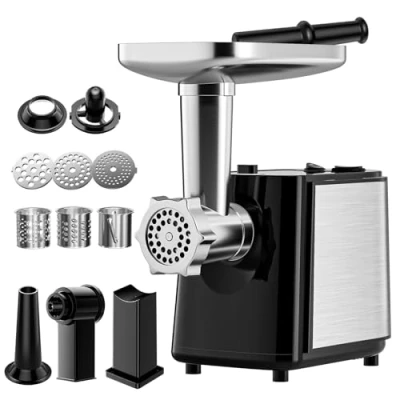 Image of Helangel Meat Grinder Electric,2000W Electric Mincer Stainless Steel &amp; Sausage Stuffer Mincing Machine with 3 Cutting Plates for Home and Professional Use
