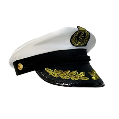 Image of GCC Fashion Store MENS MARINE OFFICER WHITE CAPTAIN HAT SATIN SHORT GLOVES FANCY DRESS (Captain Hat)