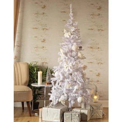 Image of Marco Paul White Christmas Tree 6ft Artificial Bushy with Metal Stand Premium Luxury Trees 400 Tips Snow Effect Realistic Xmas