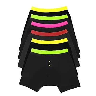 Image of Sock Stack Mens Boxer Short Black Neon Waitsband Boxers Plain Cotton Stretch Boxershorts, 6 Pairs, Small