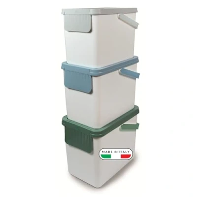 Image of Snips Set of 3 Recycling Bins for Separate Waste Collection x 25 liters, Kitchen, White Color, Rubbish Bin 26 36 50 cm, Made in Italy, 0% BPA and phthalate free.
