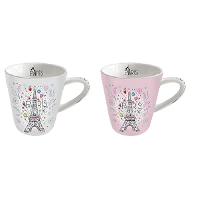 Image of KIUB Set of 2 Mini Paris Eiffel Tower Mugs Design Fine Porcelain and Height 7.5 cm Assorted Box