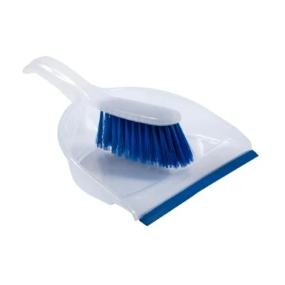 Image of HOMESHOPA Clear Blue Dustpan and Brush Set, Easy Sweep Rubber Lip Dirt Trapping Durable Bristles, Lightweight, Portable Sweeping Brush, Household Home Kitchen Indoor Cleaning