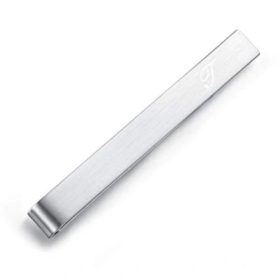 Image of HONEY BEAR Mens Initial Alphabet Letter Tie Clip Bar Normal Size Stainless Steel For Business Wedding Gift,5.4cm,Brushed Silver A Z