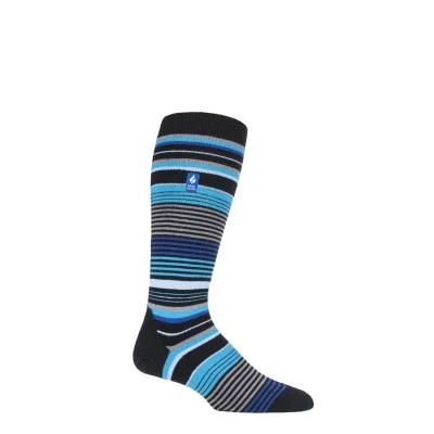 Image of Mens 1 Pair SOCKSHOP Heat Holders 1.0 TOG Slalom Adventure Ultra Lite Ski Socks Black Stripe 6 11