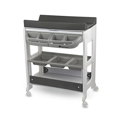 Image of Bebeconfort Dolphy, 2 in 1 Bathing &amp; Baby Changing Table, 0 12 Months (max. 11kg), Easy to Move with 4 Wheels, Multiple Storage Compartments, Padded Mattress, Tub Drainage, Grey Mist