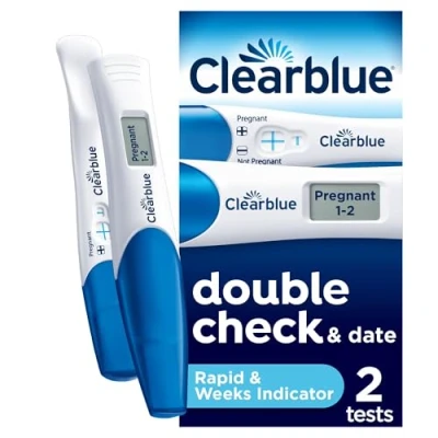 Image of Clearblue Pregnancy Test Double Check &amp; Date Combo Pack, Result As Fast 1 Minute (Visual Stick) Tells You How Many Weeks (Digital Stick), Kit Of 2 Tests (1 Digital, Visual), Packaging May Vary