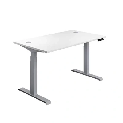 Image of Office Hippo Sit Stand Desk with Electric Twin Motor and Built in Memory, Engineered Wood, White Silver Frame, 120 x 80 65 to 131 cm