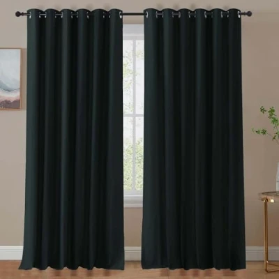 Image of Aspire Homeware Blackout Curtains for Bedroom Eyelet Black 90x90 Drop Ring Top Super Soft Living Room Window Curtain with Two Tie Backs Pair Panels