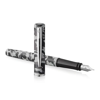 Image of Waterman Allure Fountain Pen Camouflage Lacquer with Chrome Trim Fine Nib Black Ink Gift Boxed