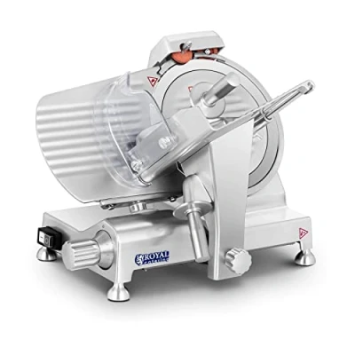 Image of Royal Catering Commercial Meat Slicer Electric Food Deli Ø 250 mm 300rpm 0 12mm RCAM 250EXPERT (180W, 25 cm, Semi Automatic Sharpener)