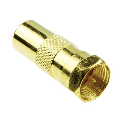 Image of kenable F Type Male Plug to RF TV Freeview Aerial Cable Adapter Converter GOLD