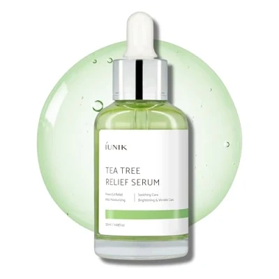 Image of IUNIK Tea Tree 67% Relief Vegan Facial Serum for Clear &amp; Balanced Skin Plant based Ingredients w/Centella Asiatica Soothing, Calming, Irritated (50ml)