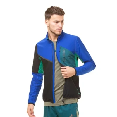 Image of Ronhill Running, Men&#039;s Tech Gore Tex Windstopper Jacket, Black/Cobalt, Size M
