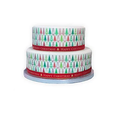 Image of Orange Trading Dartmouth LTD A4 Edible Decor Icing Sheet Red and Green Christmas Trees Border Cake Topper Decoration Great for larger cakes