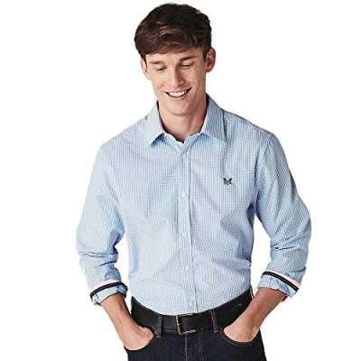 Image of Crew Clothing Mens Check Poplin Shirt &#039;Classic Micro Gingham&#039; Long Sleeved (Sky) M