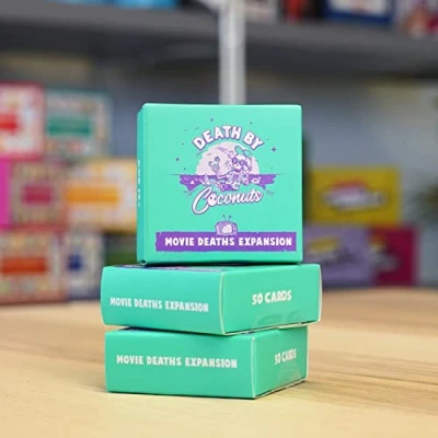 Image of Bubblegum Stuff Death by Coconuts Movie Deaths Expansion Pack 50 Extra Cards Perfect Add on for Parties and Games Night 12+ Great Gift!
