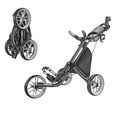Image of Caddytek CaddyLite EZ Version 8 3 Wheel Golf Push Cart Foldable Collapsible Lightweight Pushcart with Foot Brake Easy to Open &amp; Close, dark grey, one size