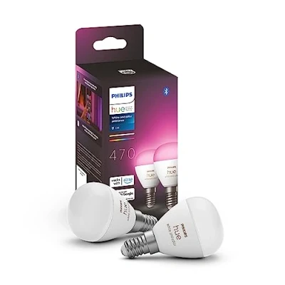 Image of Philips Hue White and Colour Ambiance Luster Smart LED Light Bulb 2 Pack [E14 Edison Screw] for Indoor Home Lighting, Livingroom, Bedroom.