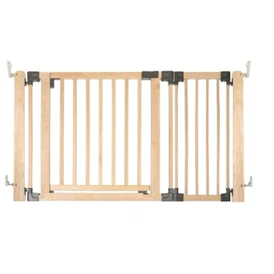 Image of Safetots Wooden Multi Panel Room Divider, up to 136cm, Natural Wood, 76cm Tall, Flexible Barrier, Divider with Door for Baby and Toddler, Easy Installation