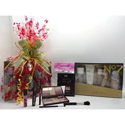 Image of No7 Beauty Bundle Collection Gift Box Hamper, Cleanse With Brush, Eye &amp; Face Palette, Mascara, Brow Pencil, Lip Gloss