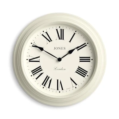 Image of Jones Clocks® Supper Club wall clock Large classic round 40cm Pale cream Roman numerals Traditional design ideal for kitchen or living room