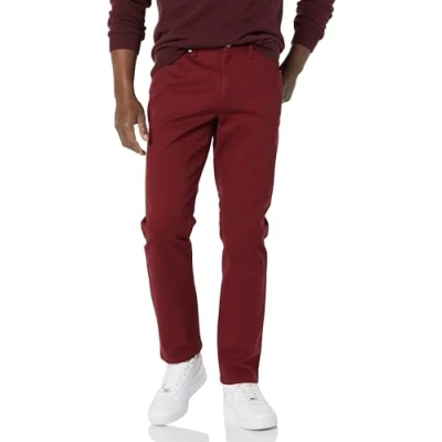 Image of Amazon Essentials Men&#039;s Athletic Fit 5 Pocket Stretch Twill Trouser (Available in Big &amp; Tall), Burgundy, 38W / 32L