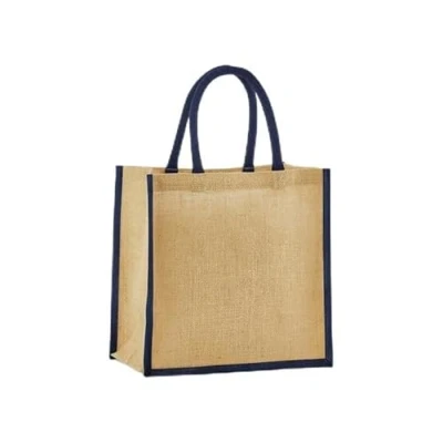 Image of Westford Mill Natural Starched Jute Mini Tote bag Natural/Navy for men &amp; women One Size shopper bag, travel gym