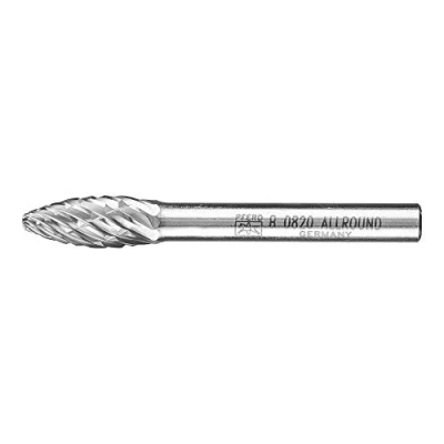 Image of PFERD HM milling bit, Flame Shape B, All Round Teeth, bit Diameter 8 mm, Shaft 6 Length 60 21001015 for Versatile use on The Most Important industrially Used Materials