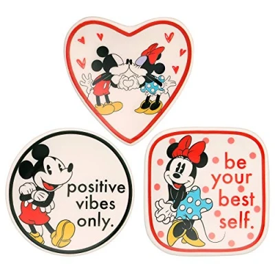Image of Disney Mickey and Minnie Multicoloured Ceramic Gift 3 Piece Boxed Trinket Tray Set VC700375L