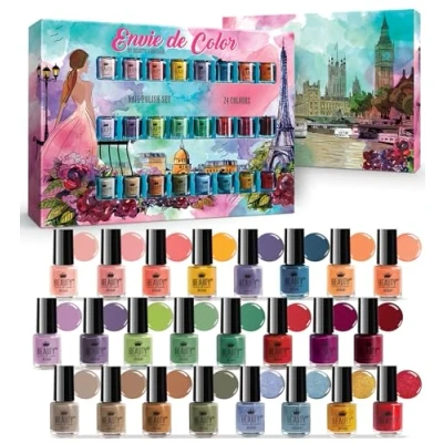 Image of beauty4britain Envie De Color Nail Polish Set Complete Collection of 24 Bright, Pearl, Pastel, and Classic Colours in a Designer Box (Set B)
