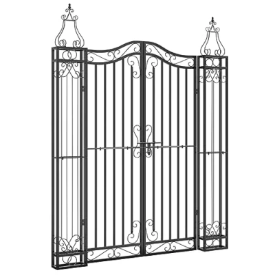 Image of vidaXL Garden Gate in Black Wrought Iron Decorative, Durable, Easy to Assemble and Lockable Entryway for or Patio