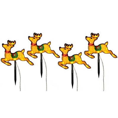 Image of WeRChristmas Pre Lit LED Reindeer Silhouette Pathway Lights Multi Colour, Set of 4