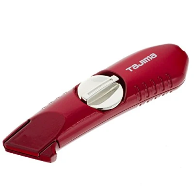Image of Tajima VR101D V REX Fixed Utility Knife with a Professional Heavy Duty Handle and 3 Trapezoid Black Blades, Red