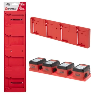 Image of 48 Tools 18 Volts Battery Wall Mount for HILTI, Red, Adjustable, Plastic, BH HIL RED 04, Ideal Workshop or Van