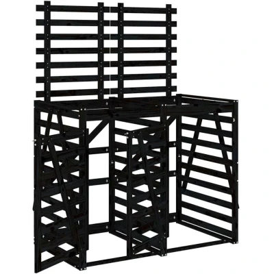 Image of vidaXL Double Wheelie Bin Storage Black Solid Wood Pine