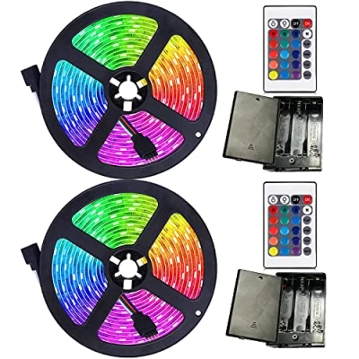 Image of Battery Powered Led Strip Lights,2 Pack 6.56ft Lights Operated Kit,24 Keys Remote Controlled,DIY Indoor and Outdoor Decoration