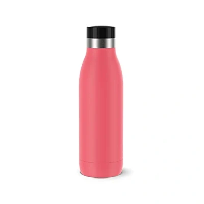 Image of Emsa N3110400 Bludrop Colour Drinking Bottle 0.5 Litres 100% Leak Proof Quick Press Closure Ergonomic 360 Pleasure 12 Hours Warm 24 Cool Dishwasher Safe Stainless Steel Coral