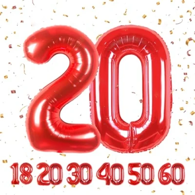 Image of Number Balloons 20,Red 20 Balloon 40 Inch Giant Helium Foil for Boys Girls 20th Birthday Party Decor Anniversary Decorations Supplies