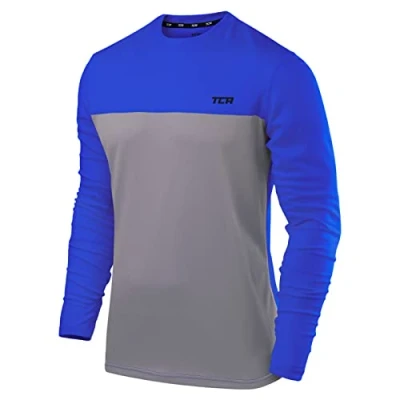 Image of TCA Element Mens Workout Gym Clothing Long Sleeve Running Top for Men Grey/Blue, XXL